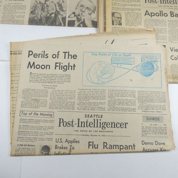 1968 Apollo 8 Moon Newspapers Lot Seattle Post-Intelligencer Vintage Space Race - Picture 7 of 13